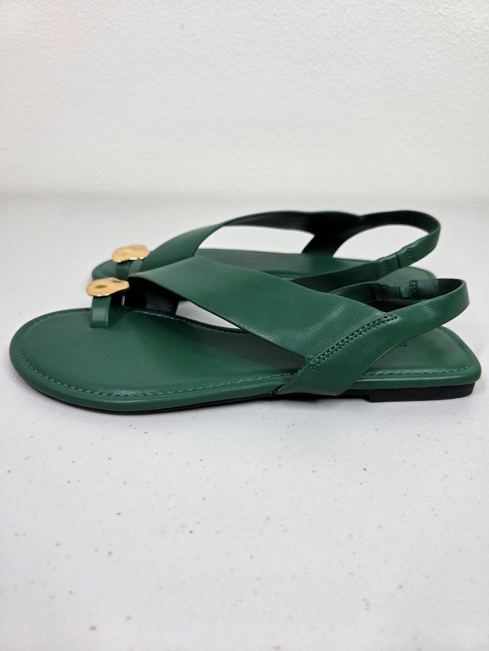 Pedro Alexis Green Leather Cross-Strap Slingback Sandals with Gold Accent Toe - Picture 8 of 16